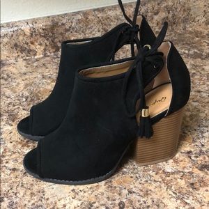 Qupid Open Toe Black Booties